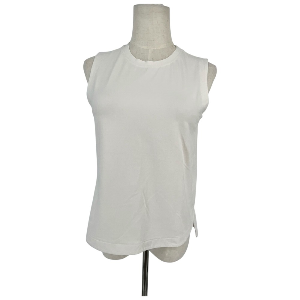 Athleta White Sleeveless Crew Neck Tunic Top XS‎ Side Slits Casual Athleisure